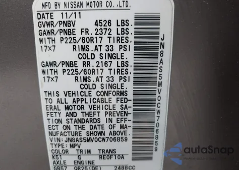 2012 Nissan Rogue Sv from USA, damaged, VIN JN8AS5MV0CW706859